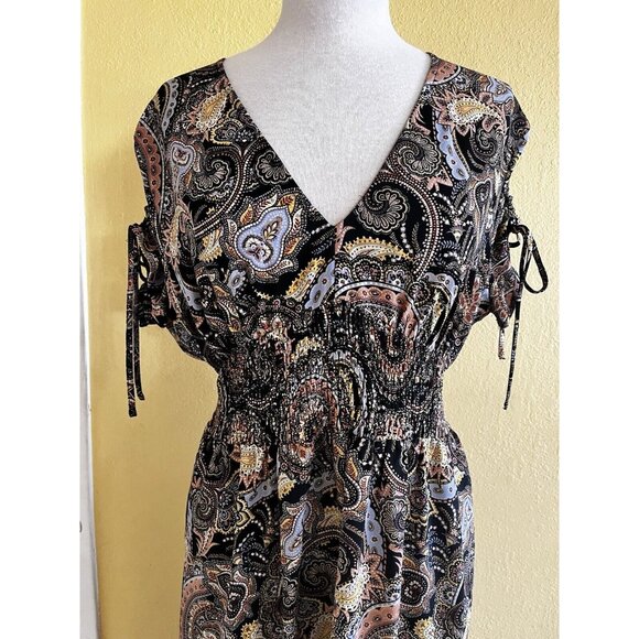 Bar lll Paisley Print Short Sleeve Maxi Dress Size XL Boho Peasant Whimsy Goth - Picture 3 of 11